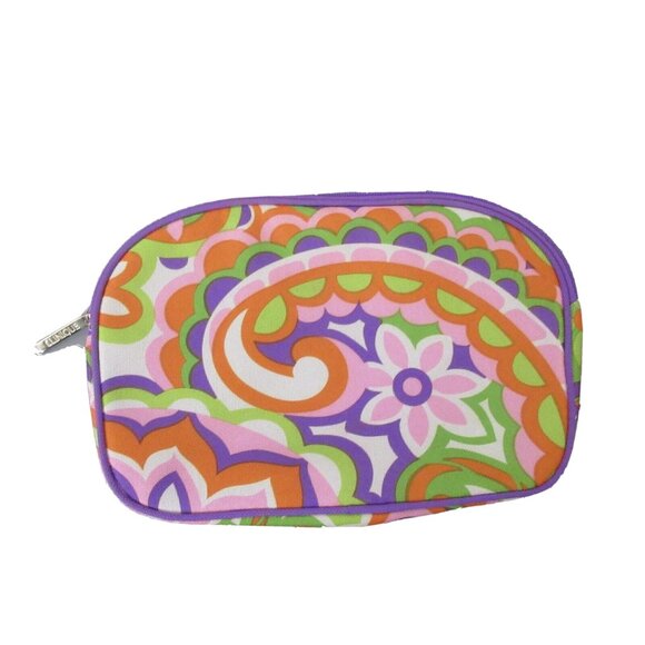 Clinique Cosmetic Bag Mode Colorful Retro Floral Multicolor Canvas 9" x 7"x 2.5" - Picture 1 of 7